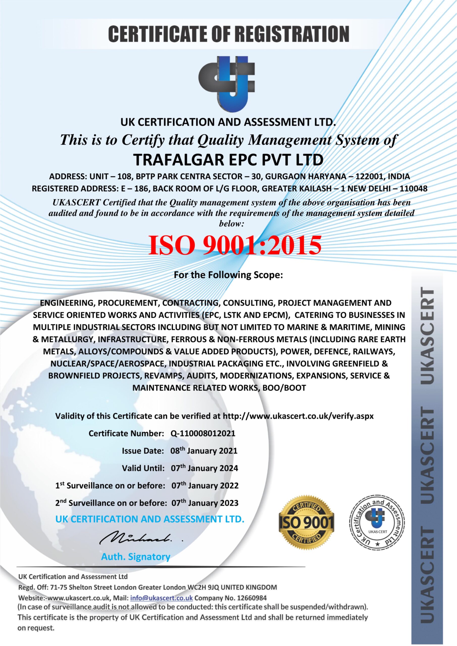 TRAFALGAR EPC PVT LTD 9001 UKASCERT-1 1